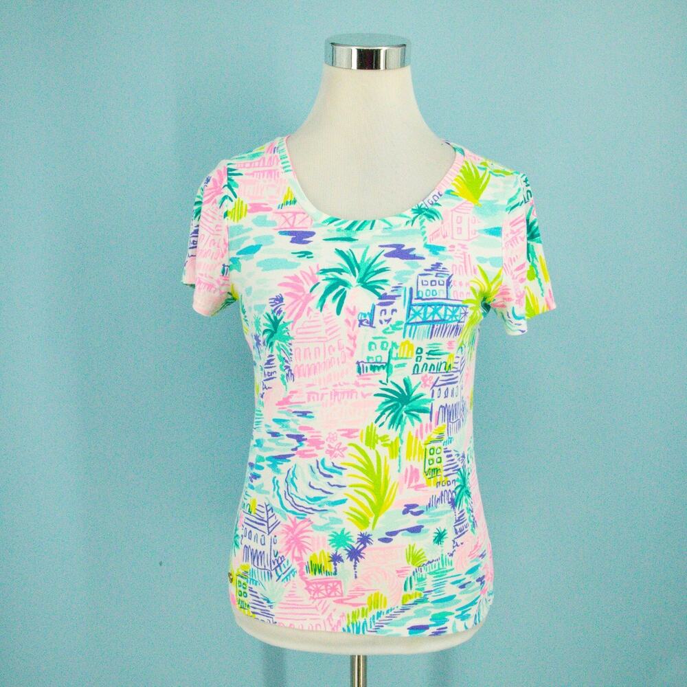 Lilly Pulitzer Size Small S Halee Private Island Print Short Sleeve Knit Top